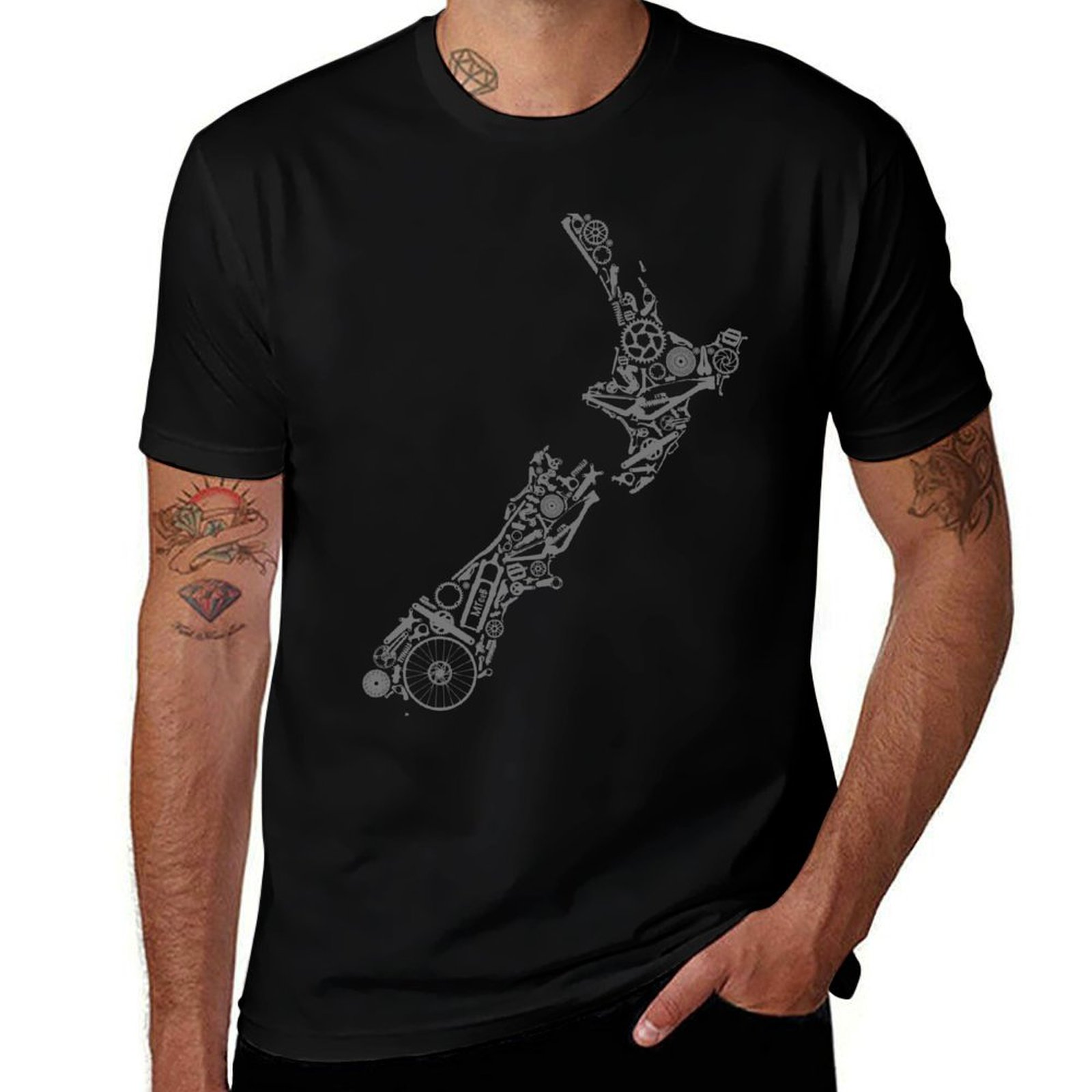 Mountain Biking New Zealand - NOUVELLE-ZÉLANDE - T-shirt gris, motif paysage